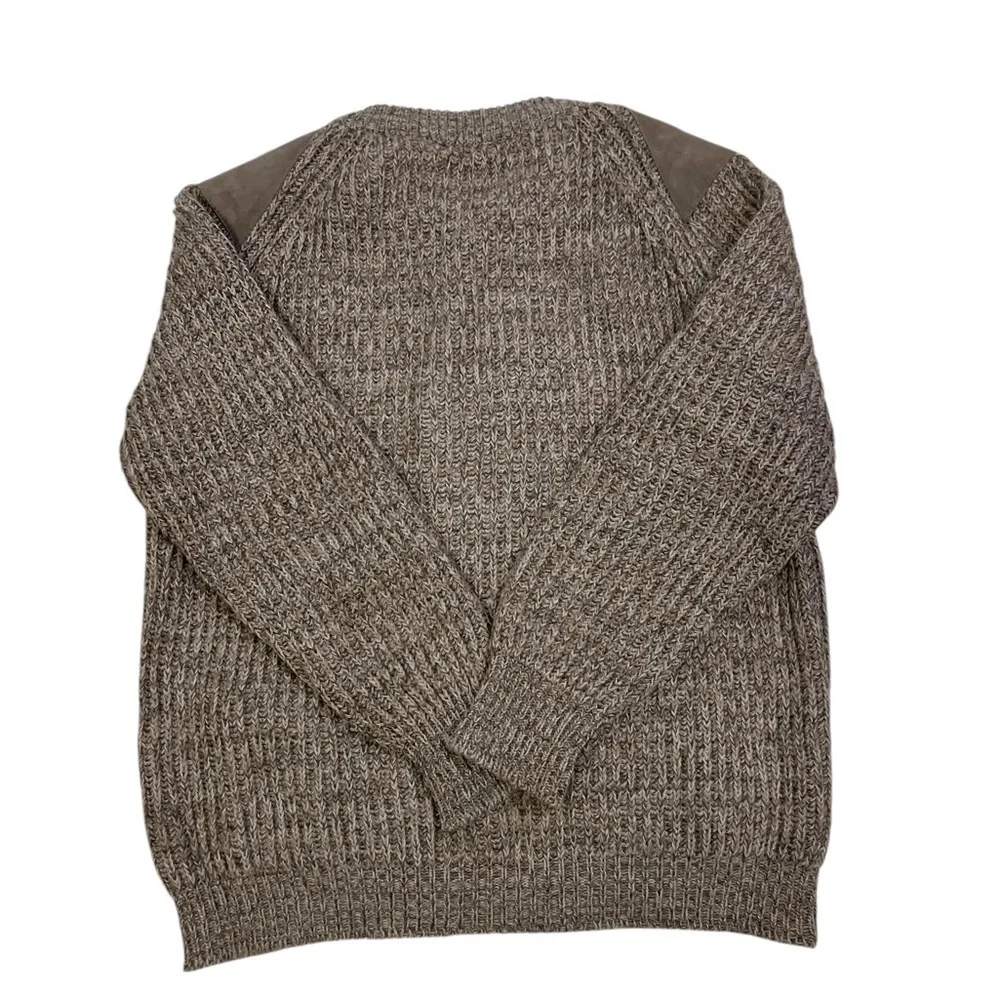 Brenire Scotland Mens Sweater Size L Full Zip 100% Wool Suede Patches Pockets - Picture 3 of 8